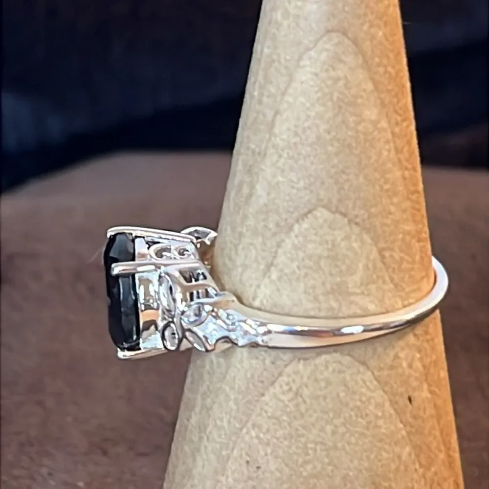 Black Tourmaline Floral Butterfly Rings by in Sterling silver size 10